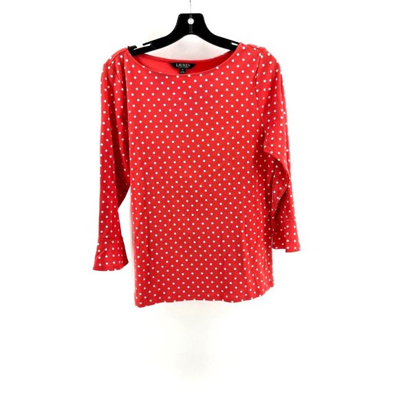 Lauren Ralph Lauren Tops - Lauren Ralph Lauren Women's Orange Long Sleeve Polka Dot Top Shirt Size XL